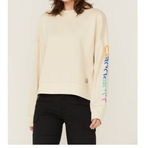 Carhartt Tencel Graphic Cream Crewneck Sweatshirt Colorful Sleeve Logo Loose Fit